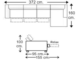 Sofá 5 plazas con 3 relax motor y chaise longue izquierda