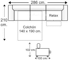 Sofá 5 plazas con cama apertura italiana colchón de 140 x 190 cm. y asiento relax motor izquierda