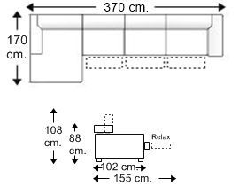 Sofá 5 plazas con 3 relax motor y chaise longue derecha