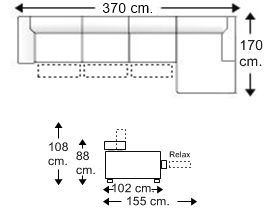 Sofá 5 plazas con 3 relax motor y chaise longue izquierda