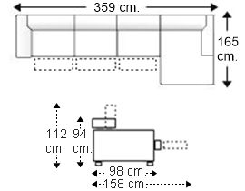 Sofá 5 plazas con 3 relax motor y chaise longue izquierda