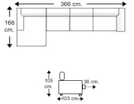 Sofá 5 plazas con chaise longue brazo corto derecho