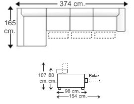 Sofá relax 5 plazas con 3 asientos y chaise longue derecha