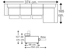 Sofá relax 5 plazas con 3 asientos y chaise longue izquierda