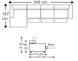 Sofá 5 plazas brazos reducidos 3 relax motor, chaise longue derecha