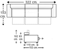 Sofá 5,5 plazas con 3 asientos y brazos deslizantes XL