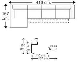 Sofá 7 plazas brazo reducido 3 relax motor, chaise longue derecha