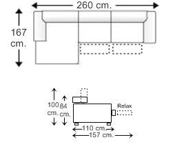 Sofá 2 plazas relax motor, chaise longue derecha