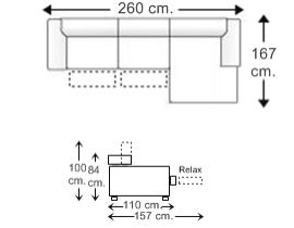 Sofá 2 plazas relax motor, chaise longue izquierda