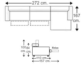Sofá 3 plazas brazo reducido 2 relax motor, chaise longue izquierda