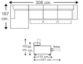 Sofá 3,5 plazas brazos reducidos 3 relax motor, chaise longue derecha