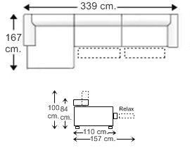 Sofá 3,5 plazas 2 relax motor, chaise longue derecha
