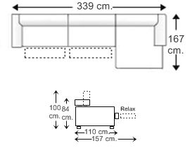 Sofa 3,5 plazas 2 relax motor, chaise longue izquierda