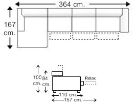 Sofá de piel 5 plazas 3 relax motor, chaise longue derecha