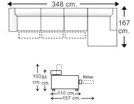 Sofá 5 plazas brazo reducido 3 relax motor, chaise longue izquierda