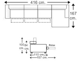Sofá 7 plazas brazos reducidos 3 relax motor, chaise longue izquierda