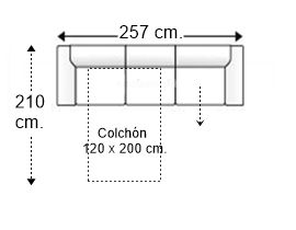 Sofá 4 plazas con cama apertura italiana y colchón de 120 x 100 cm. y asiento deslizante derecha