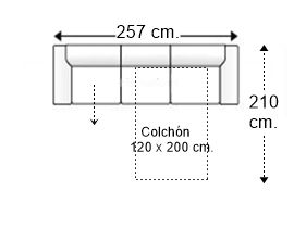 Sofá 4 plazas con cama apertura italiana y colchón de 120 x 200 cm. y asiento deslizante izquierda