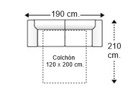 Sofá 2,5 plazas con cama apertura italiana y colchón de 120 x 200 cm