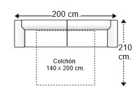 Sofá 3 plazas con cama apertura italiana y colchón de 140 x 200 cm. brazos reducidos