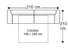 Sofá 3 plazas con cama apertura italiana y colchón de 140 x 200 cm