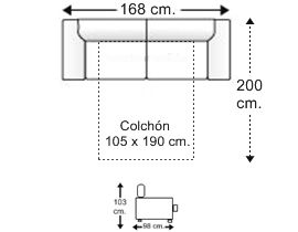 Sofá cama 2 plazas con cama apertura italiana colchón 105 x 190 cm