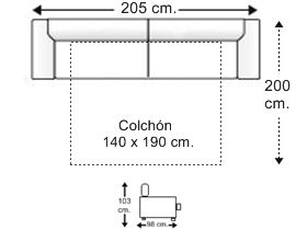 Sofá cama 3 plazas con cama apertura italiana colchón 140 x 190 cm