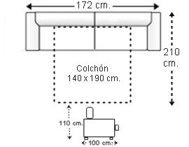 Sofá 3 plazas con cama apertura italiana y colchón de 140 x 190 cm