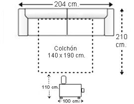 Sofá 3 plazas con cama apertura italiana y colchón de 140 x 190 cm