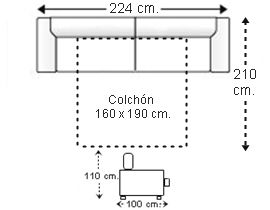 Sofá 3,5 plazas con cama apertura italiana y colchón de 160 x 190 cm