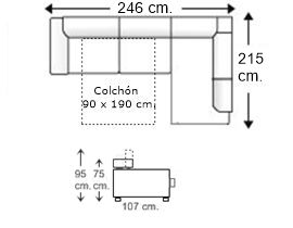 Sofá esquinero 3 plazas con cama apertura italiana colchón de 90 x 190 cm. izquierda