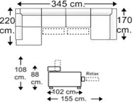 Sofá esquinero 3,5 plazas con 2 relax motor y chaise longue derecha