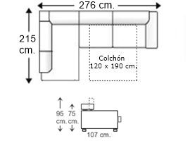 Sofá esquinero 3,5 plazas con cama apertura italiana colchón de 120 x 190 cm. derecha