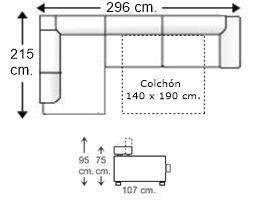 Sofá esquinero 4 plazas con cama apertura italiana colchón de 140 x 190 cm. derecha