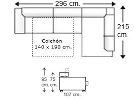 Sofá esquinero 4 plazas con cama apertura italiana colchón de 140 x 190 cm. izquierda
