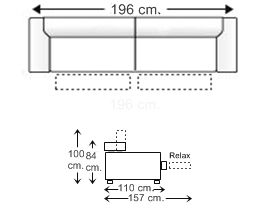 Sofá 3 plazas con 2 asientos relax motor brazos reducidos