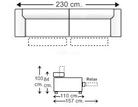 Sofá 3,5 plazas con 2 asientos relax motor brazos reducidos