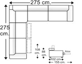 Sofá rinconera 5 plazas con 2 relax motor derecha