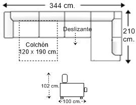 Sofá rinconera 5 plazas con cama apertura italiana colchón de 120 x 190 cm. y asiento deslizante izquierda