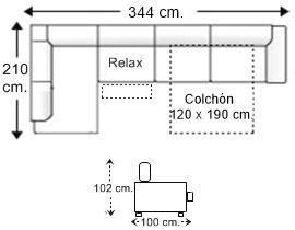 Sofá rinconera 5 plazas con cama apertura italiana colchón de 120 x 190 cm. y asiento relax motor derecha