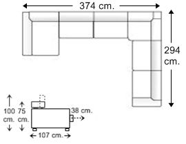 Sofá rinconera 6 plazas con chaise longue en “U” derecha