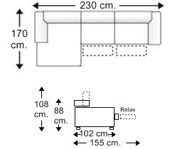 Sofá 2 plazas relax motor con chaise longue derecha