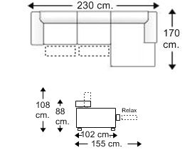 Sofá 2 plazas relax motor con chaise longue izquierda