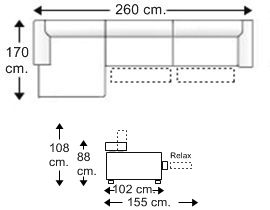 Sofá 2,5 plazas con 2 relax motor y chaise longue derecha