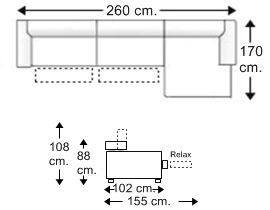 Sofá 2,5 plazas con 2 relax motor y chaise longue izquierda