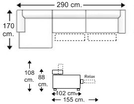 Sofá 3 plazas con 2 relax motor y chaise longue derecha