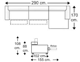 Sofá 3 plazas con 2 relax motor y chaise longue izquierda