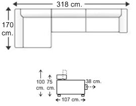 Sofá 3,5 plazas con 2 asientos y chaise longue derecho