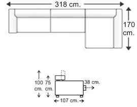 Sofá 3,5 plazas con 2 asientos y chaise longue izquierdo