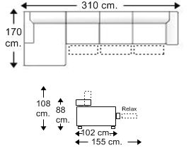 Sofá 3,5 plazas con 3 relax motor y chaise longue derecha